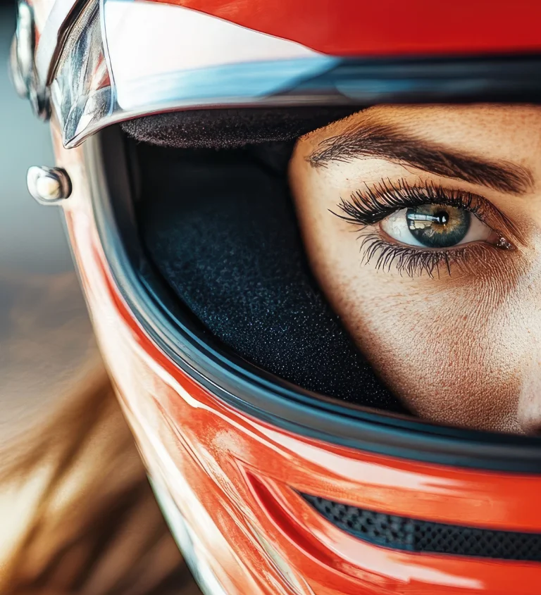 Motorcyclist wearing a helmet